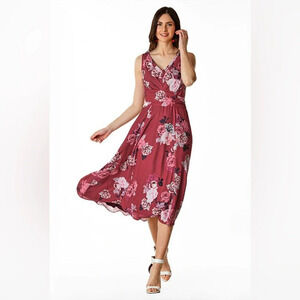 Eshakti WAYWARD FANCIES  Rose Print Crepe Asymmetric Sash Waist Dress Plus Size